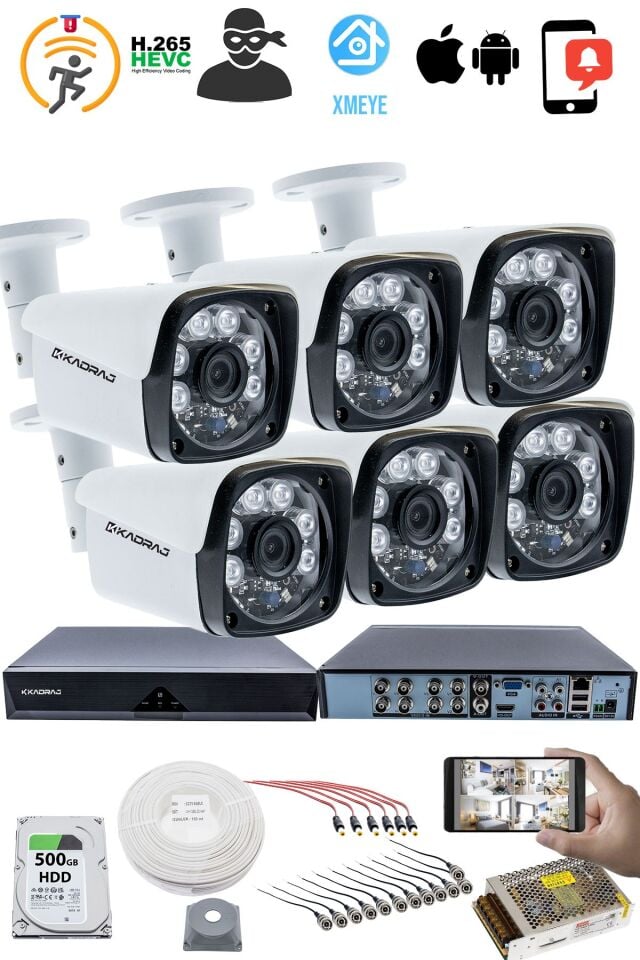 6 Kameralı Set 5MP Sony SecuLensli 1080P Full HD, 6 Atom LED, AHD Güvenlik Kamerası Seti