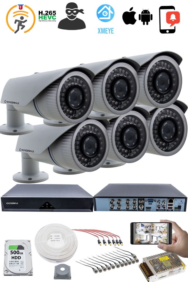6'LI KAMERALI GÜVENLİK KAMERASI SETİ - 5MP Sony SecuLensli 1080p AHD, 42 IR LED,Gece Görüşlü