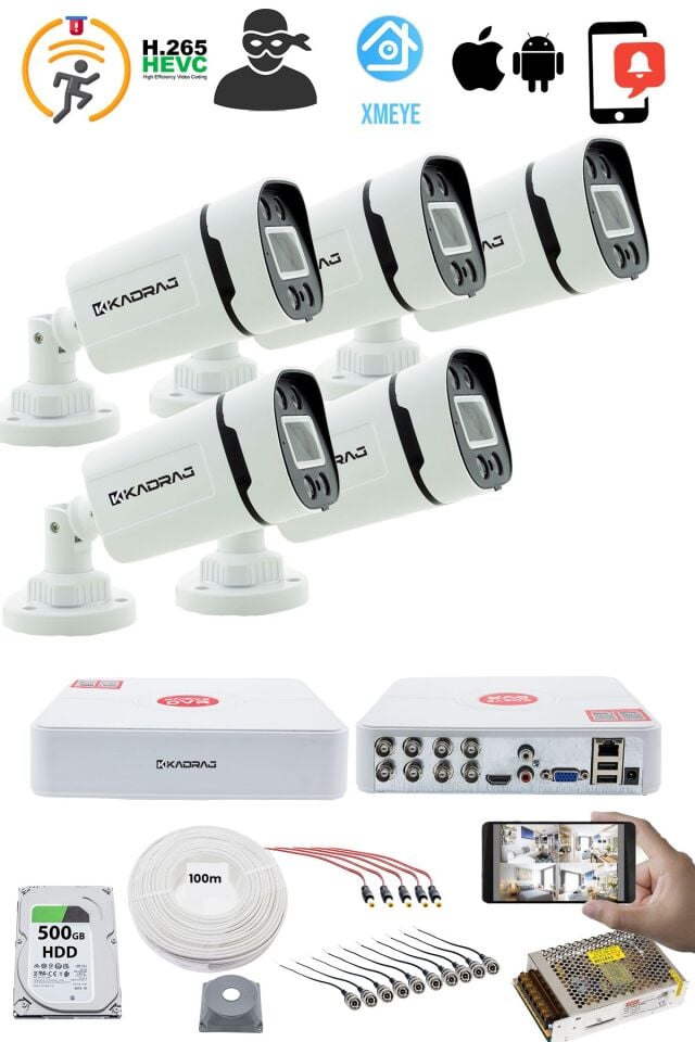 5 KAMERALI GÜVENLİK KAMERASI SETİ - GECE RENKLİ 5MP SONY SECULENS, 1080P FULL HD AHD, 4 WARM LED