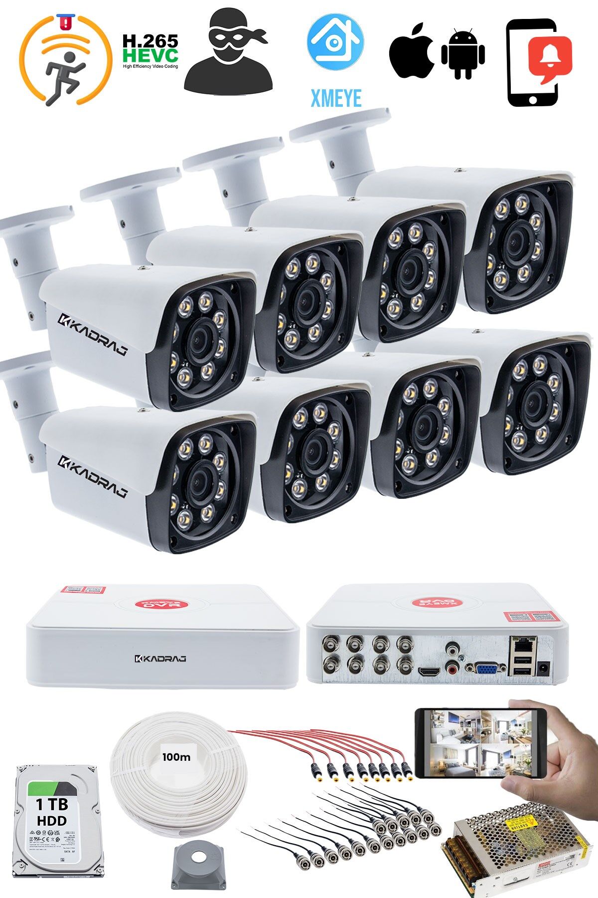 8'li Güvenlik Kamerası Seti - 5MP Sony SecuLensli 1080P Full HD AHD, 8 Ultra Warm LED