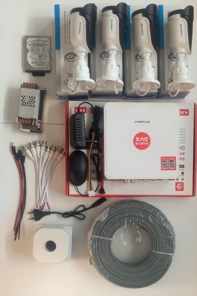 4 Kameralı Güvenlik Kamera Seti - Ekstra Uzun Mesafeli Güçlü, 5MP Sony Lens, 6 Atom LED, 320GB  HDD