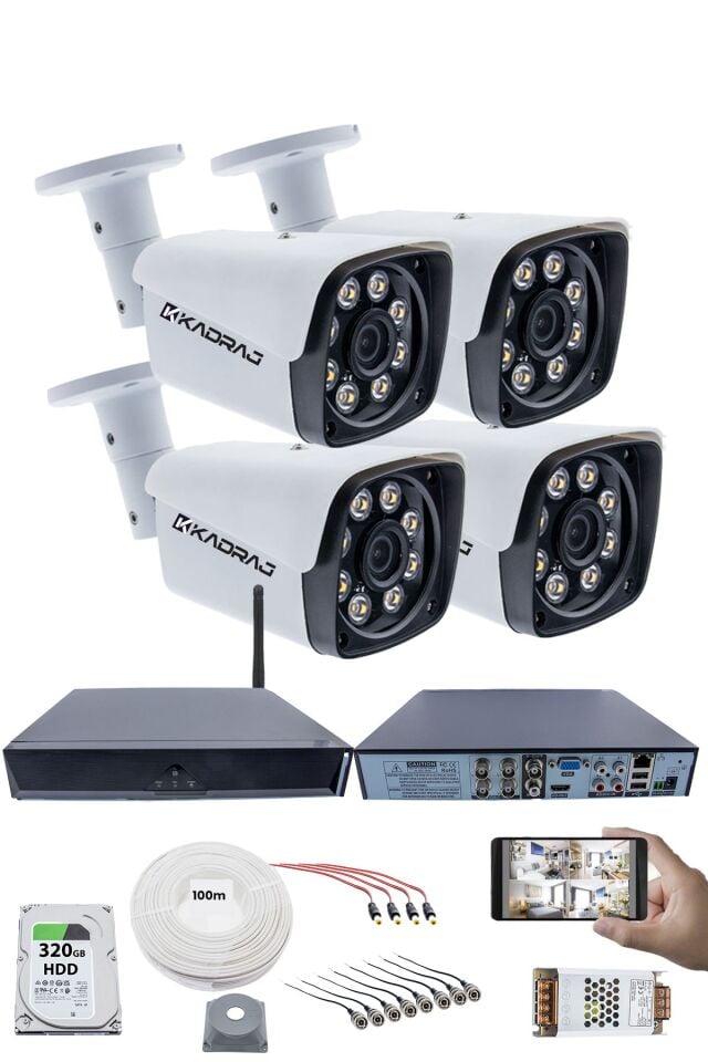 4 Kamera Kadraj Güvenlik Seti - 5MP Sony SecuLens, 1080p HD AHD, Gece Görüşü, 8 Ultra Warm LED