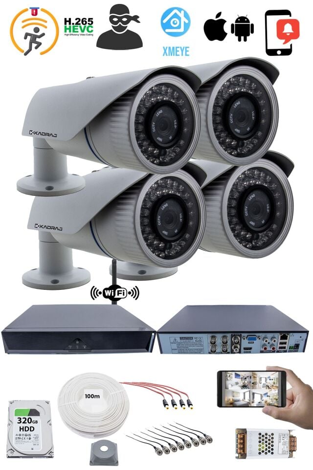 4 Kamera Seti - 5MP Sony SecuLens, 1080p Full HD AHD Güvenlik Kamerası, Gece Görüşü, 42 IR LED,