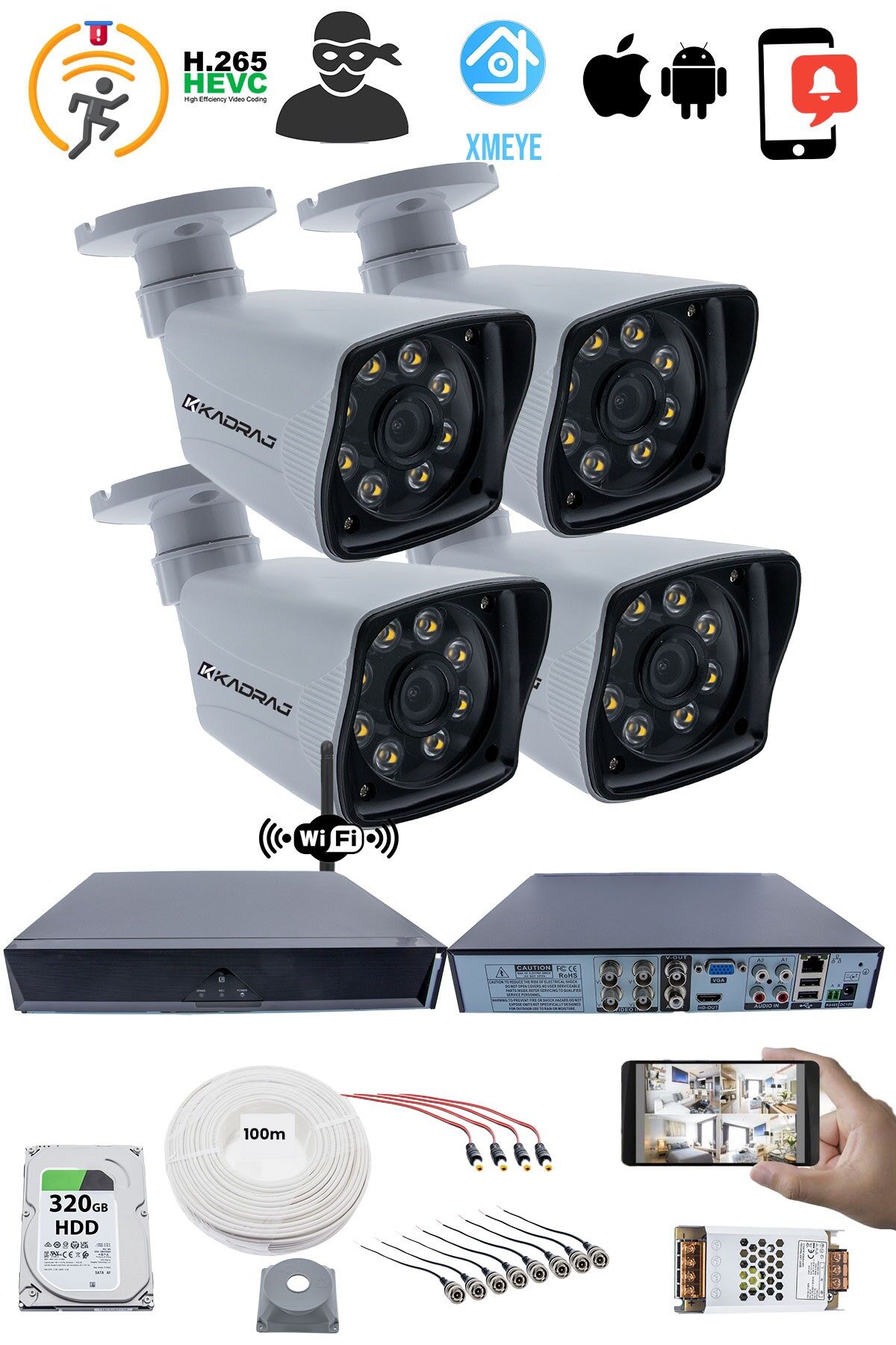 4 Kamera Seti - 5MP Sony SecuLens, 1080p  AHD Güvenlik Kamerası, Gece Görüşü, 8 Ultra Warm LED