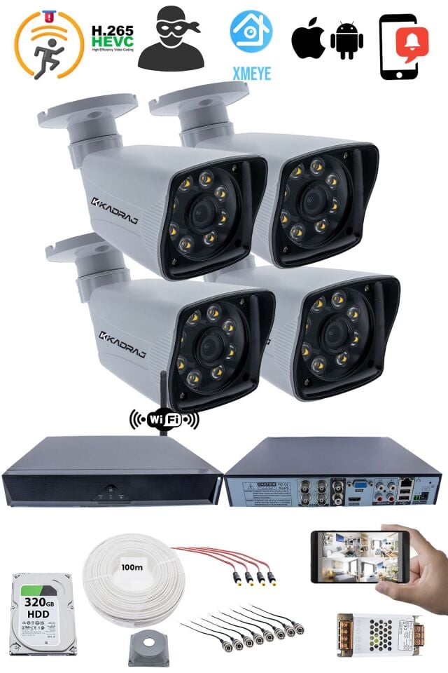 4 Kamera Seti - 5MP Sony SecuLens, 1080p  AHD Güvenlik Kamerası, Gece Görüşü, 8 Ultra Warm LED