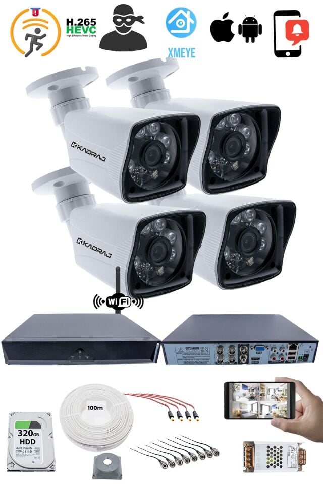 4 Kamera Seti - 5MP Sony SecuLens, 1080P Full HD AHD Güvenlik Kamerası, Gece Görüşü, 6 Atom LED