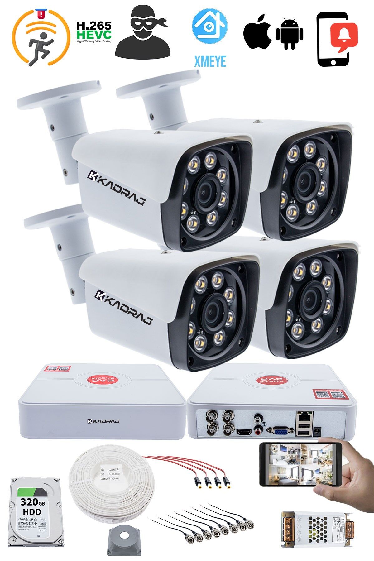 4 Kameralı Set Kadraj - 5MP Sony SecuLensli 1080p AHD Güvenlik Kamerası - Gece Görüşlü, 8 Ultra Warm
