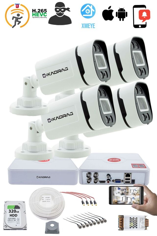 4 Kameralı Set Kadraj - Gece Renkli 5MP Sony Seculensli 1080p AHD Güvenlik Kamerası - 4X Ultra Warm