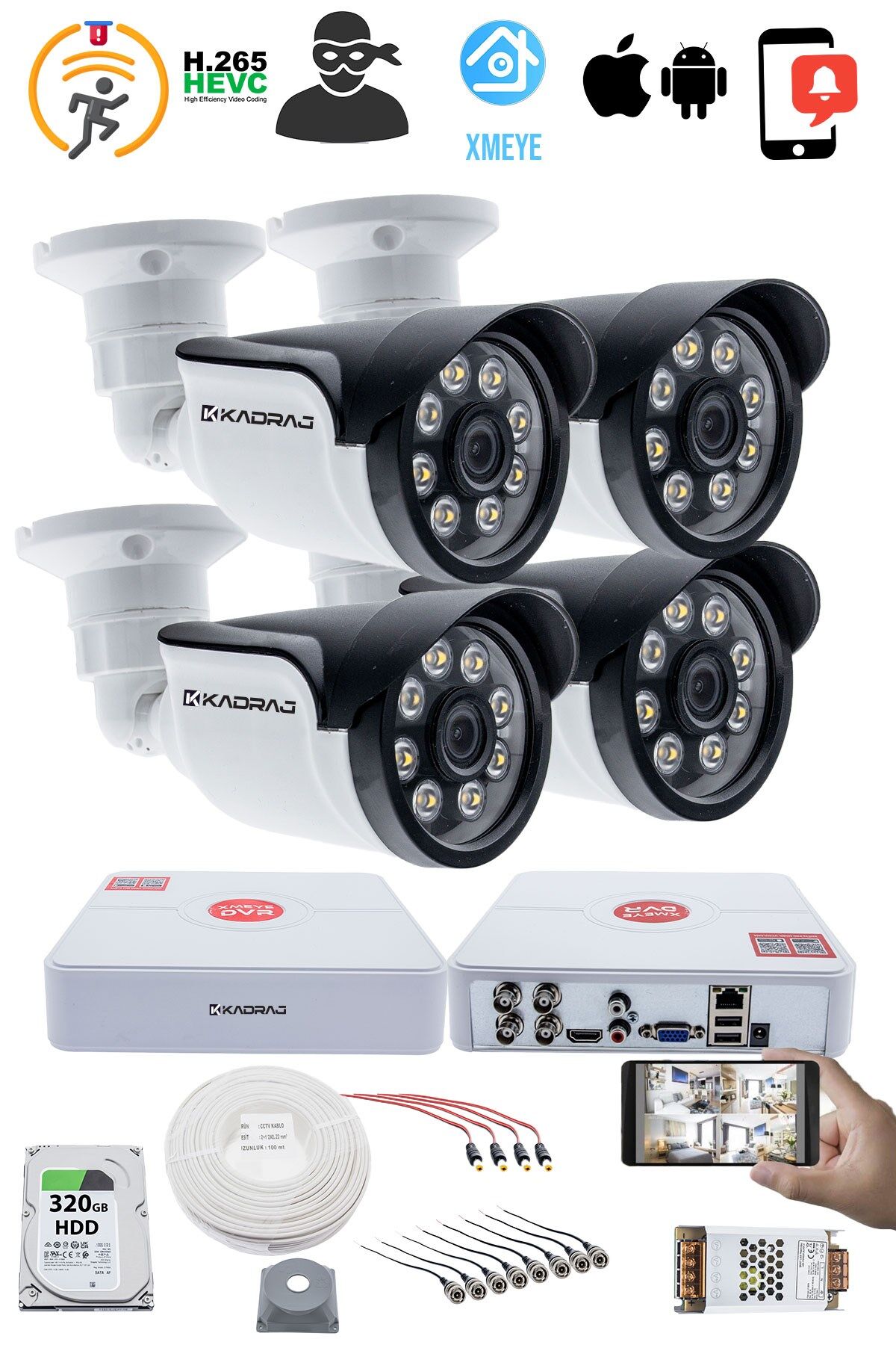 4 Kameralı Set 5MP Sony SecuLensli 1080p Güvenlik Kamerası Seti - 8 Warm LED, Gece Renkli Görüş