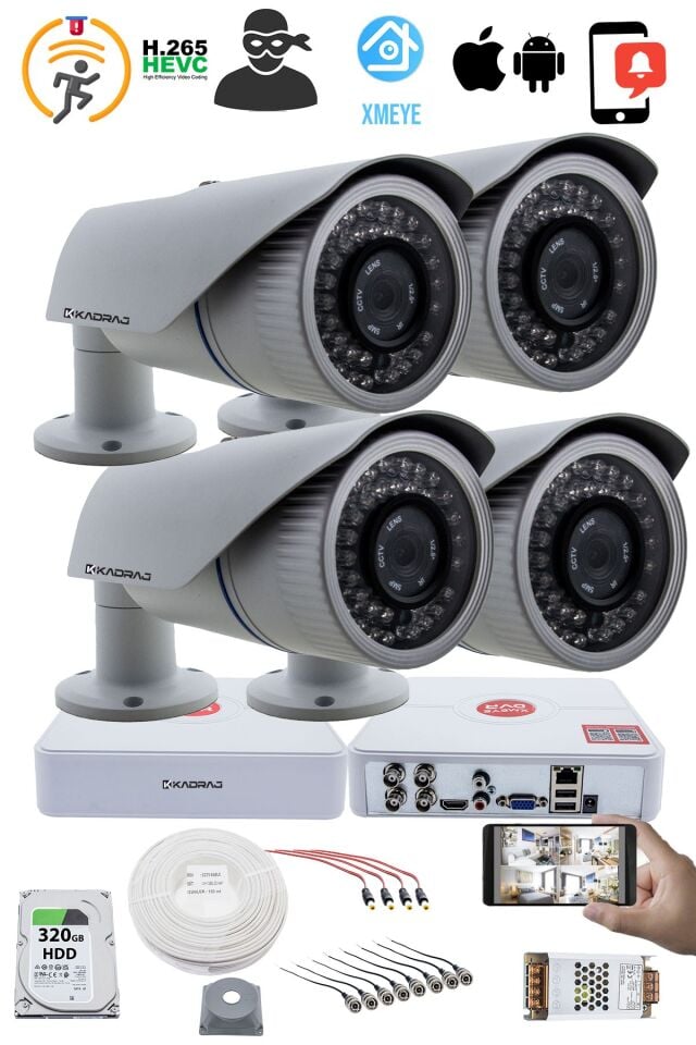 4 Kameralı Set 5MP Sony SecuLensli 1080p Full HD AHD Güvenlik Kamerası Seti  Gece Görüşlü, 42 IR Led
