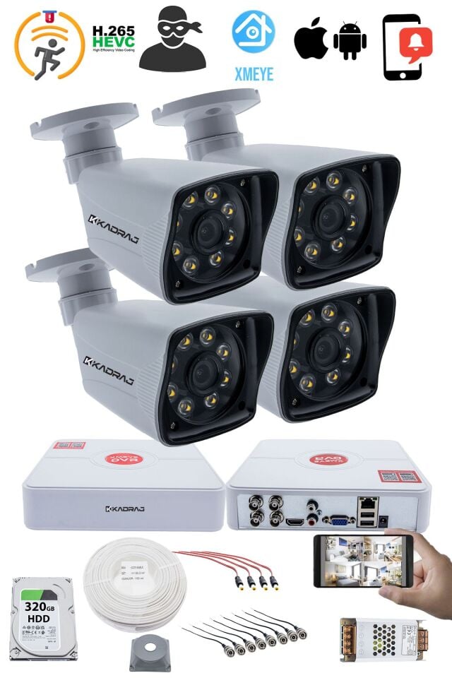 4 Kameralı Set 5MP Sony SecuLensli 1080p AHD Güvenlik Kamerası Seti - Gece Görüşlü, 8 Ultra Warm Led