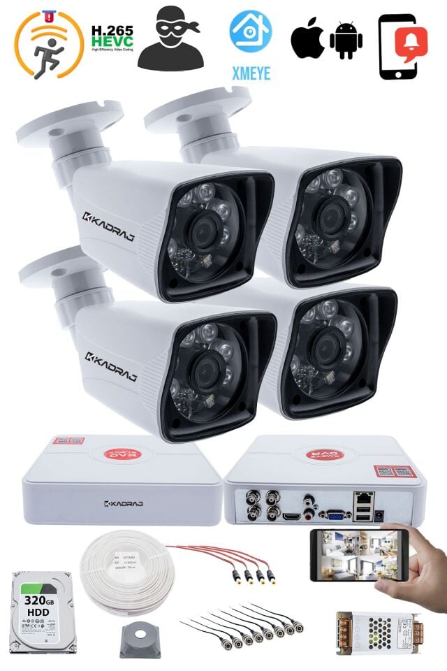 4 Kameralı Set  5MP Sony SecuLensli 1080P Full HD AHD Güvenlik Kamerası Seti  Gece Görüş, 6 Atom LED