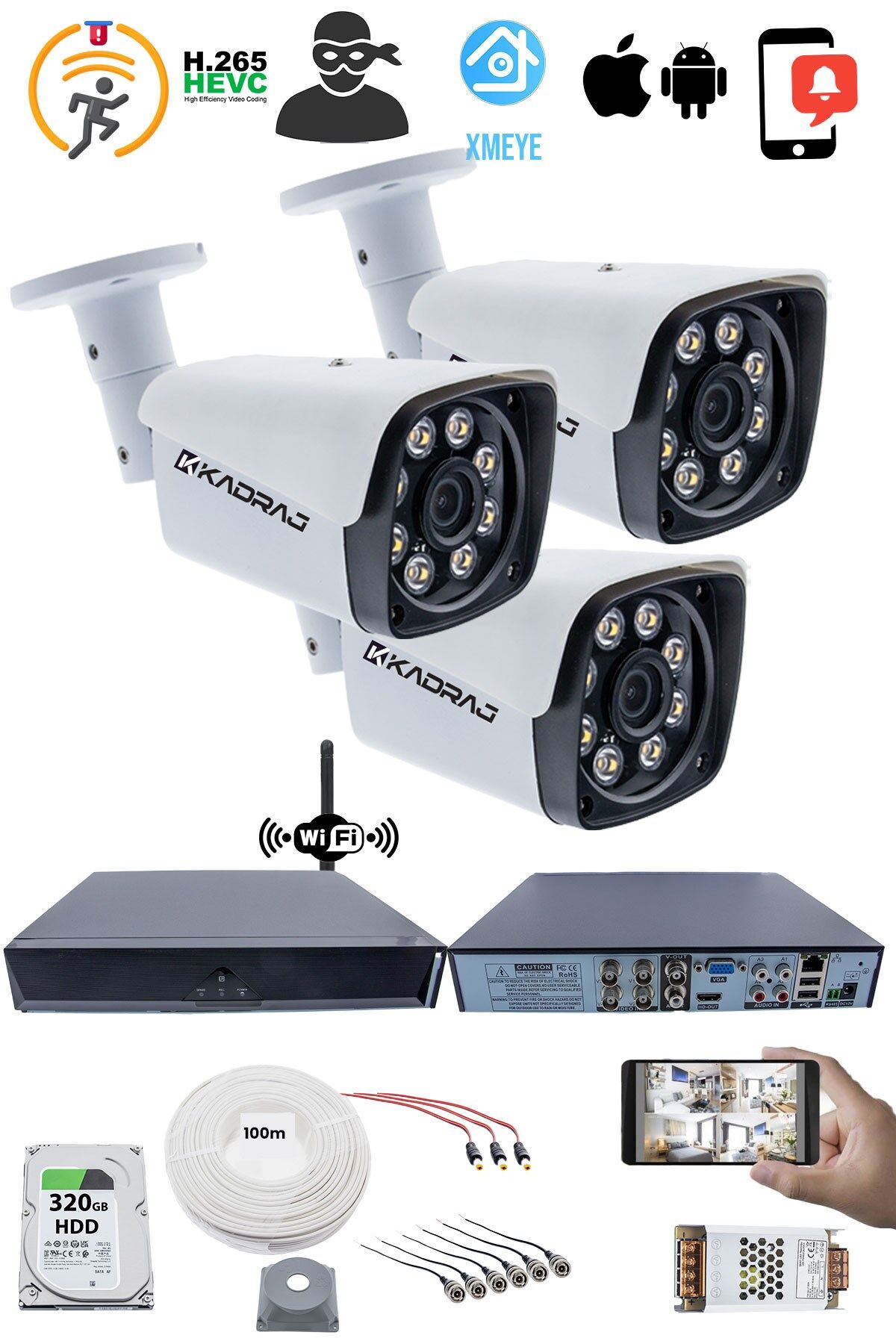 3 Kameralı Güvenlik Seti 5MP Sony SecuLens, 1080p AHD, Gece Renkli, 8 Ultra Warm LED,WiFi Adaptörü