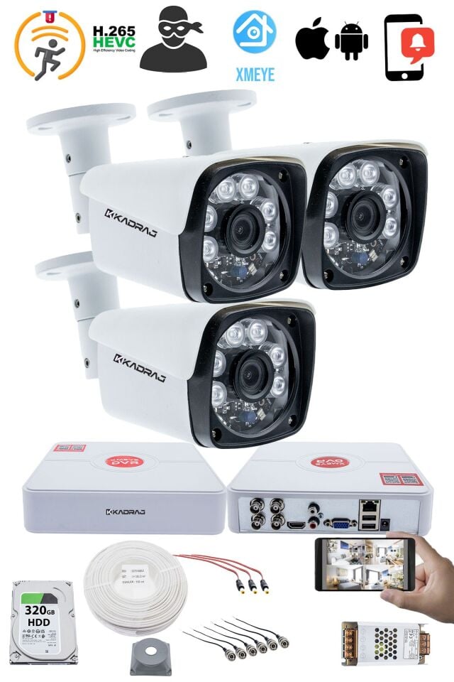 3 Kameralı Set - 5MP Sony SecuLens 1080P Full HD AHD Gece Görüşlü 6 Atom LED Güvenlik Kamerası