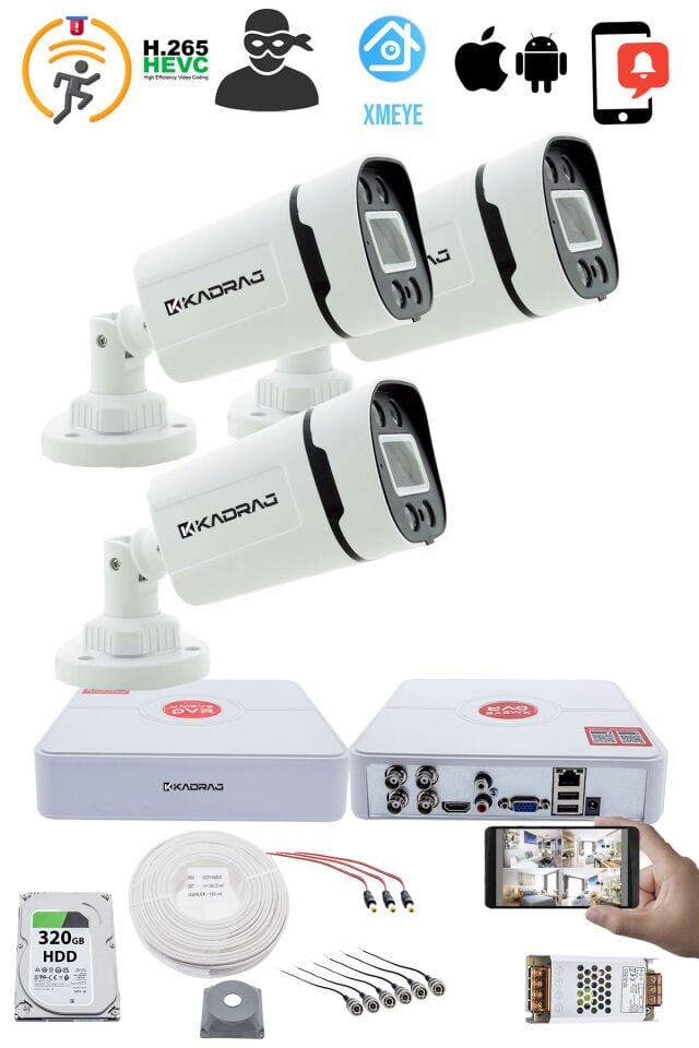 3 Kameralı Set - Gece Renkli 5MP Sony SecuLensli 1080p Full HD AHD - 4 Warm LED, Colorvu