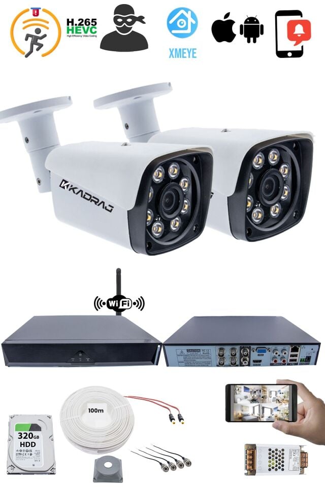 2 Kameralı Güvenlik Seti 5MP Sony SecuLens, Gece Renkli, 8 Ultra Warm LED, WiFi Adaptörü