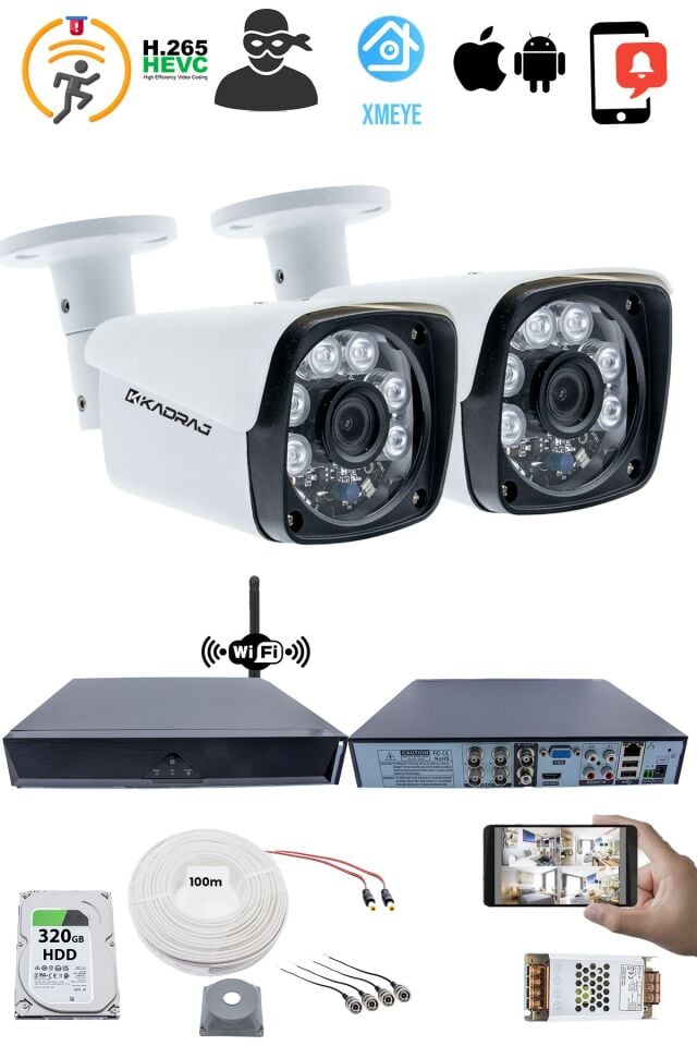 2 Kameralı Güvenlik Seti 5MP Sony SecuLens, 6 Atom LED, Gece Görüş, 1080P Full HD AHD, WiFi Adaptörü