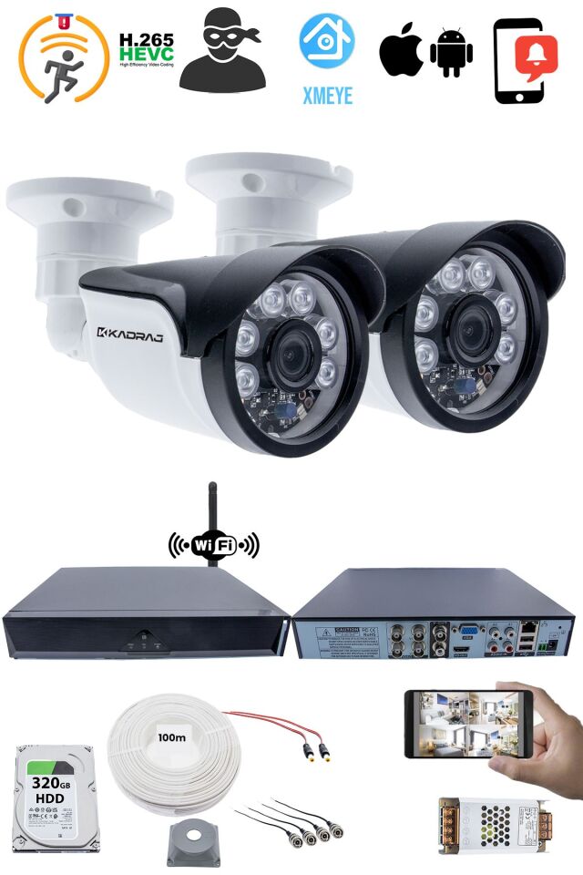 2 Kameralı Güvenlik Seti 5MP Sony SecuLens, 1080P  AHD, 6 Atom LED, Gece Görüşlü, IP66, WiFi