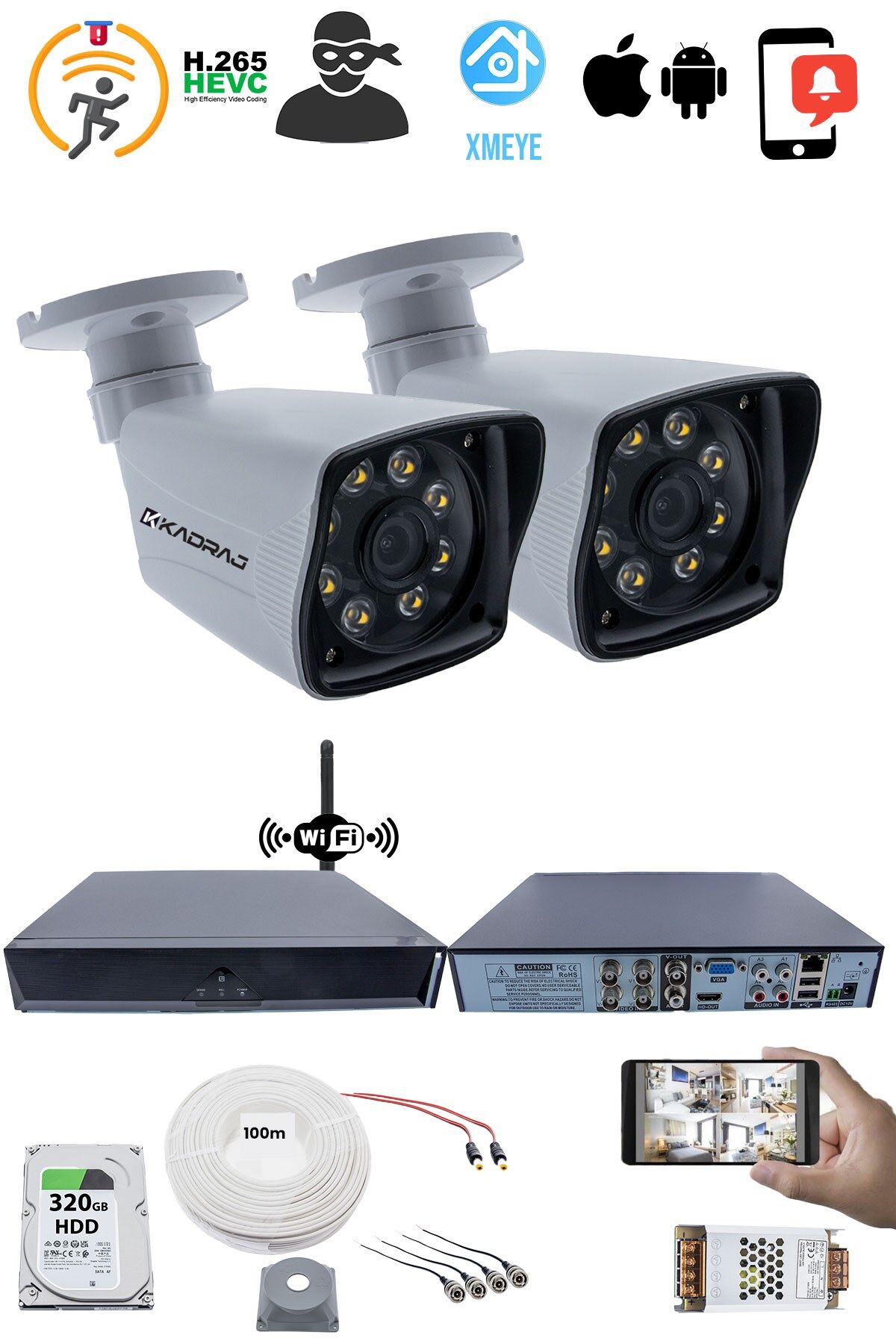 2 Kameralı Güvenlik Seti 5MP Sony SecuLens, 1080P AHD, 8 Ultra Warm LED, Gece Görüşlü, WiFi Adaptörü