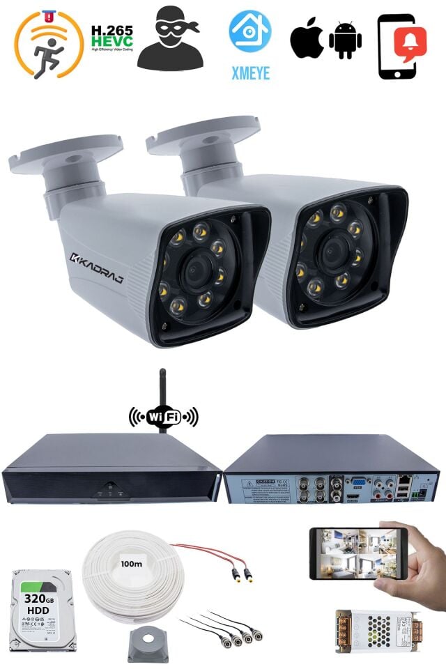 2 Kameralı Güvenlik Seti 5MP Sony SecuLens, 1080P AHD, 8 Ultra Warm LED, Gece Görüşlü, WiFi Adaptörü