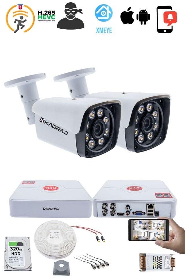 2 Kameralı Set - 5MP Sony SecuLensli 1080p  AHD, Gece Renkli, 8 Ultra Warm LED, Colorvu Teknolojisi