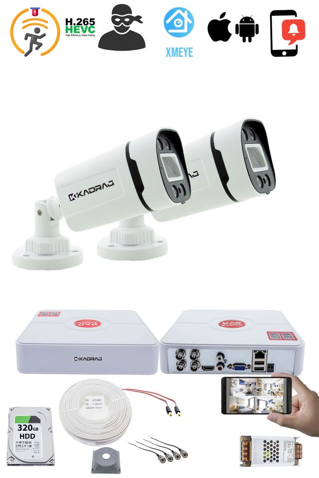 2 Kameralı Set - Gece Renkli 5MP Sony SecuLensli 1080p Full HD AHD, 4 Warm LED, Colorvu