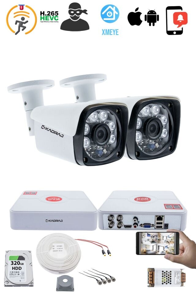 2 Kameralı Güvenlik Kamerası Seti - 5MP Sony SecuLens, 6 Atom LED,Gece Görüşlü, 1080P Full HD
