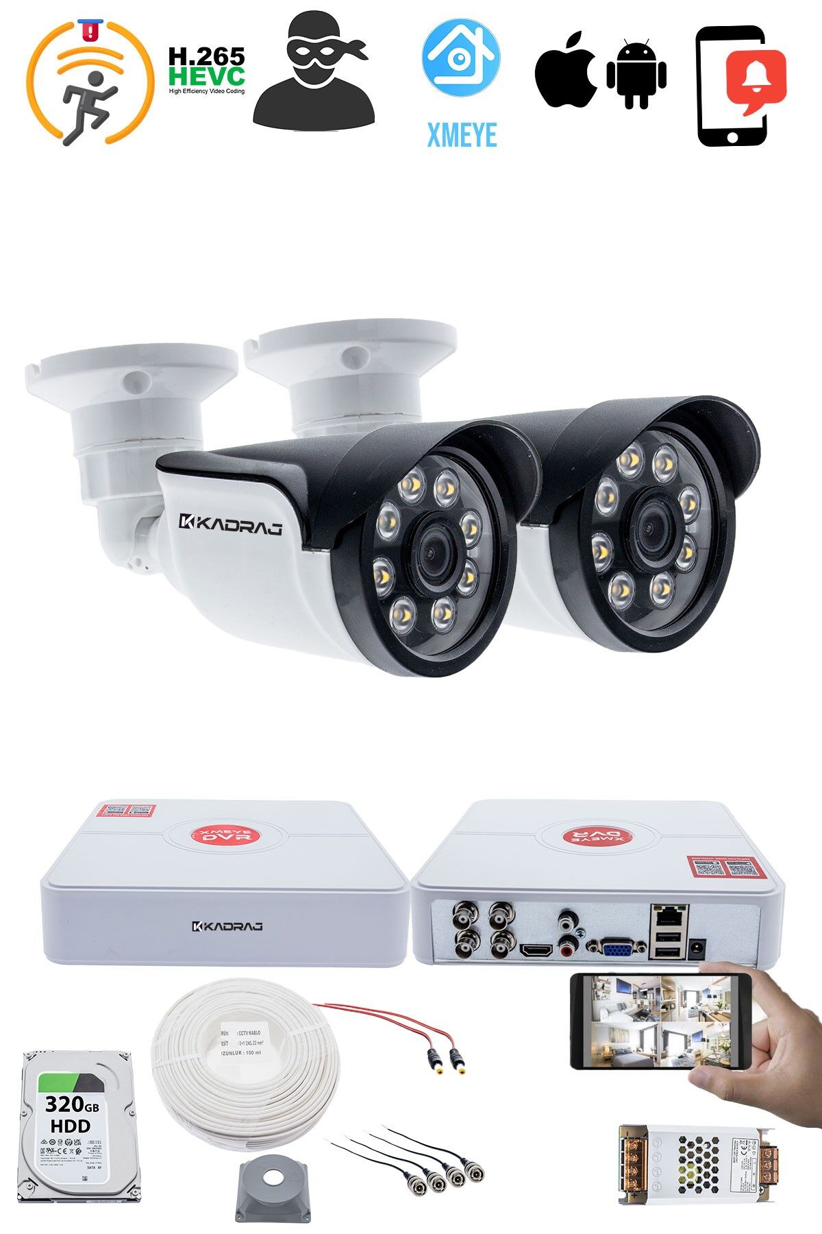 2 Kameralı Set - 5MP Sony SecuLensli 1080p AHD, 8 Warm LED, Colorvu Gece Renkli Görüş, Full HD