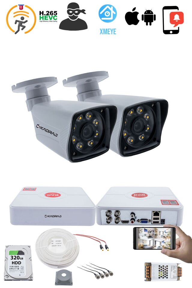 2 Kameralı Set 5MP Sony SecuLensli 1080p Full HD 8 Ultra Warm Led AHD Güvenlik Kamerası  Gece Renkli