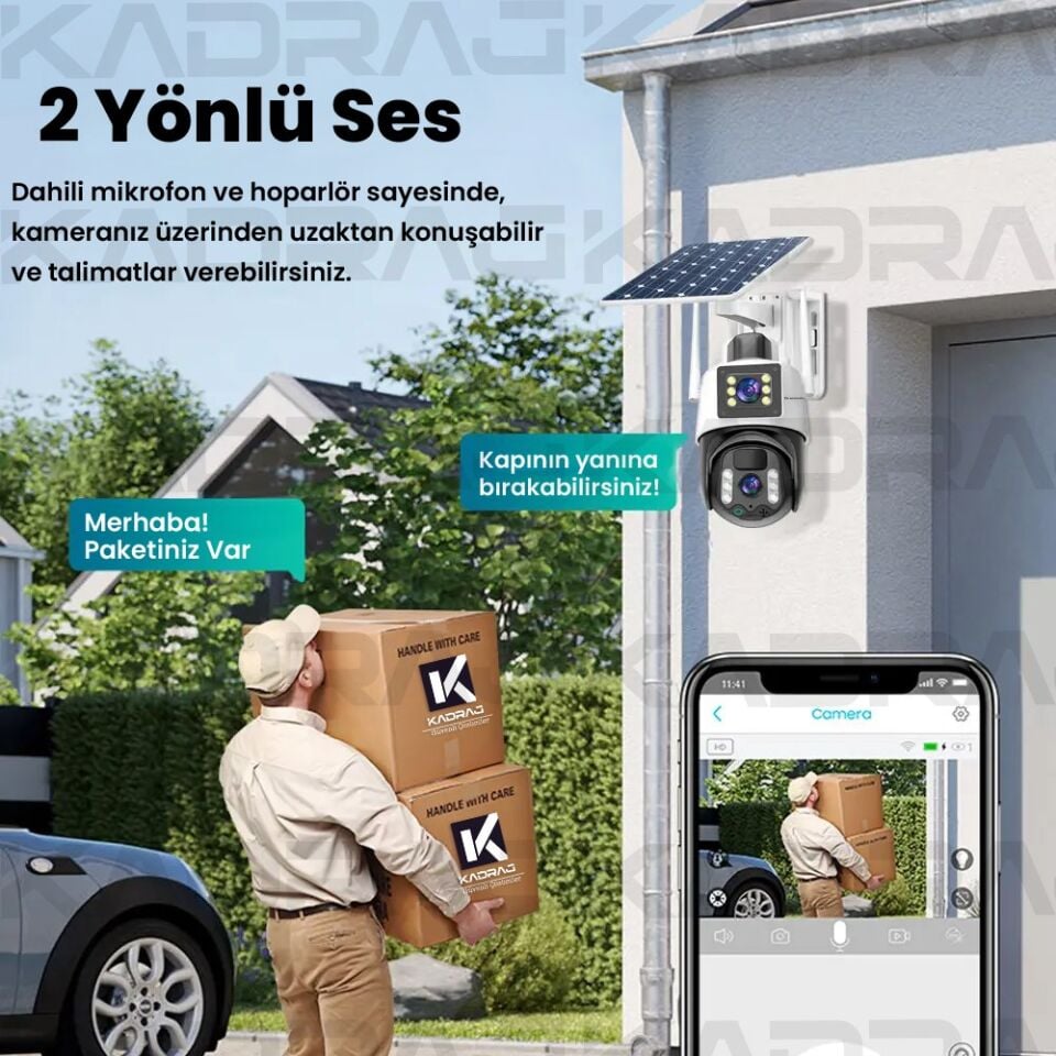 UNIYWELL 4G Solar Panelli Güvenlik Kamerası, Güneş Enerjili , 8MP Çift Lens, Sim Kartlı, Su Geçirmez