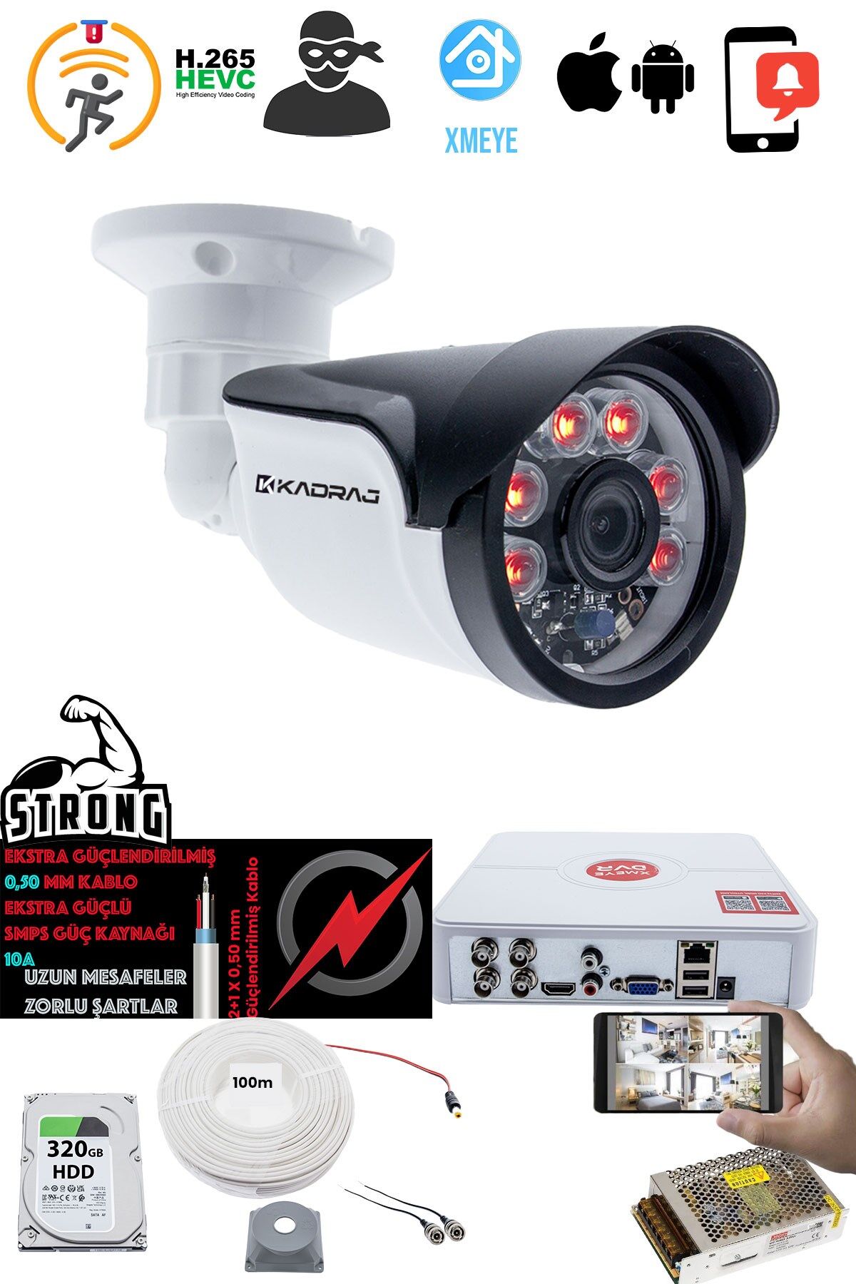 1 Kameralı Set - 5MP Sony SecuLensli 1080p Full HD AHD, 6 Atom LED, Gece Görüşlü, IP66 Plastik Kasa