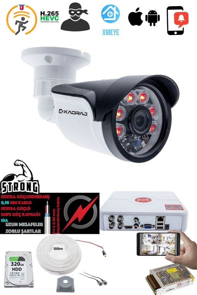 1 Kameralı Set - 5MP Sony SecuLensli 1080p Full HD AHD, 6 Atom LED, Gece Görüşlü, IP66 Plastik Kasa