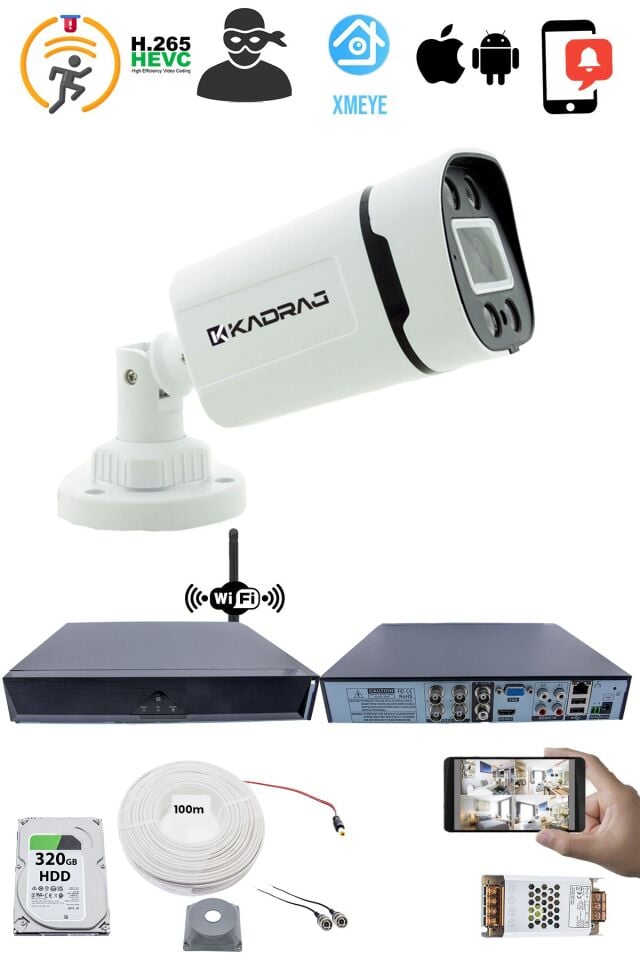 1 Kameralı Güvenlik Seti - Gece Renkli, 5MP Sony SecuLens, 1080P , 4 Warm LED, WiFi