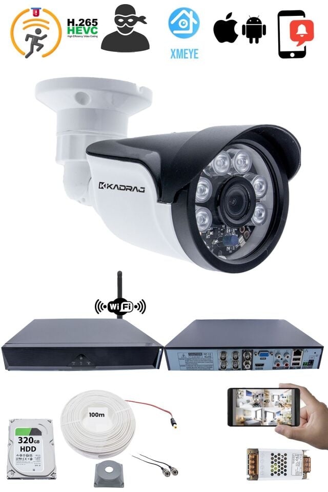 1 Kameralı Güvenlik Seti - 5MP Sony SecuLens, 1080p, 6 Atom LED, Gece Görüşlü, IP66, WiFi Adaptörü,