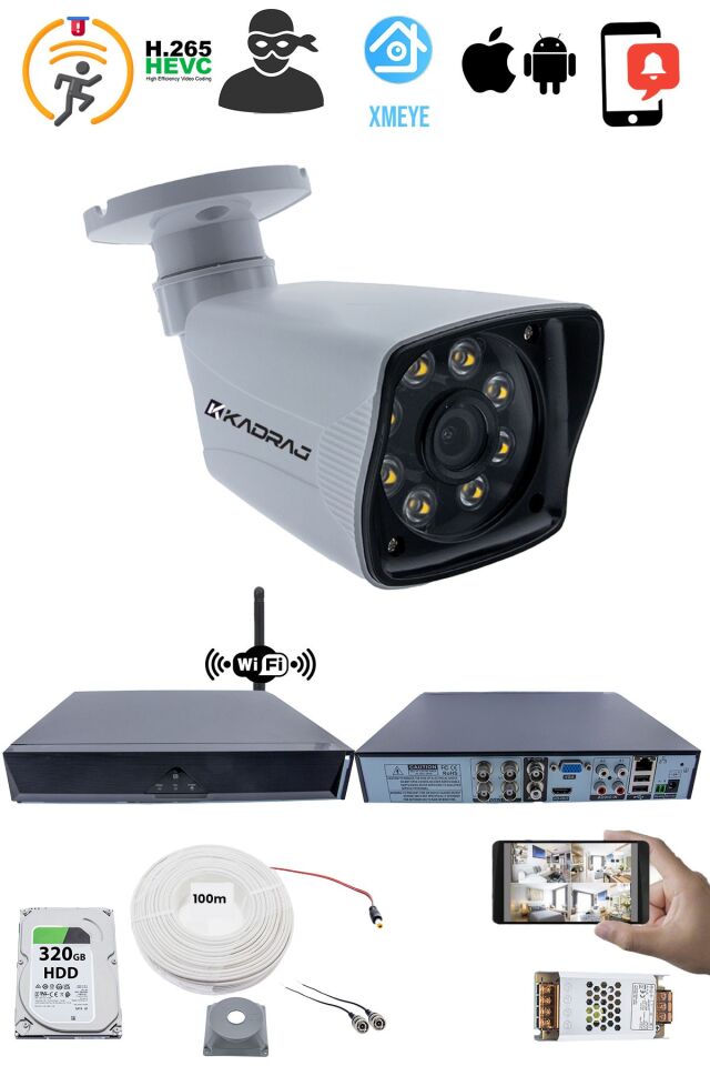 1 Kameralı Güvenlik Seti - 5MP Sony SecuLens, 1080p 8 Ultra Warm, Gece Renkli Görüş,  WiFi Adaptörü,