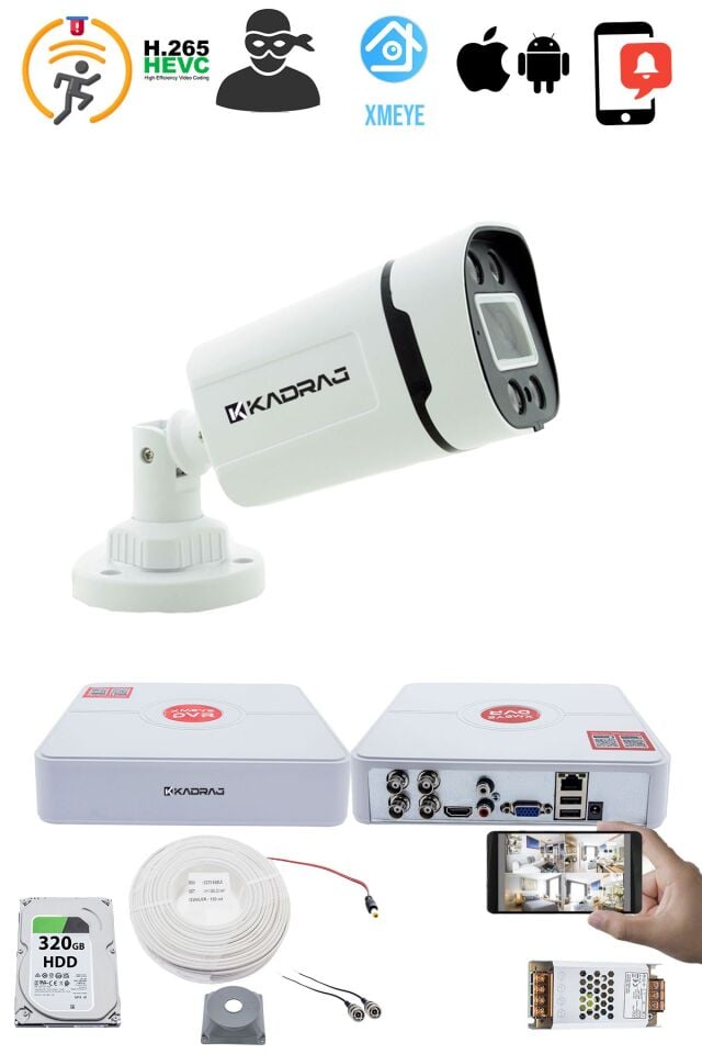 1 Kameralı Güvenlik Kamerası Seti - Gece Renkli 5MP Sony SecuLensli 1080P Full HD AHD, 4 Warm LED
