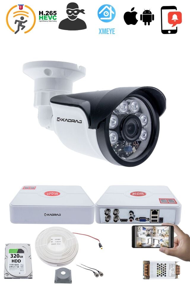 1 Kameralı Set - 5MP Sony SecuLensli 1080p Full HD AHD, 6 Atom LED, Gece Görüşlü, IP66 Plastik Kasa