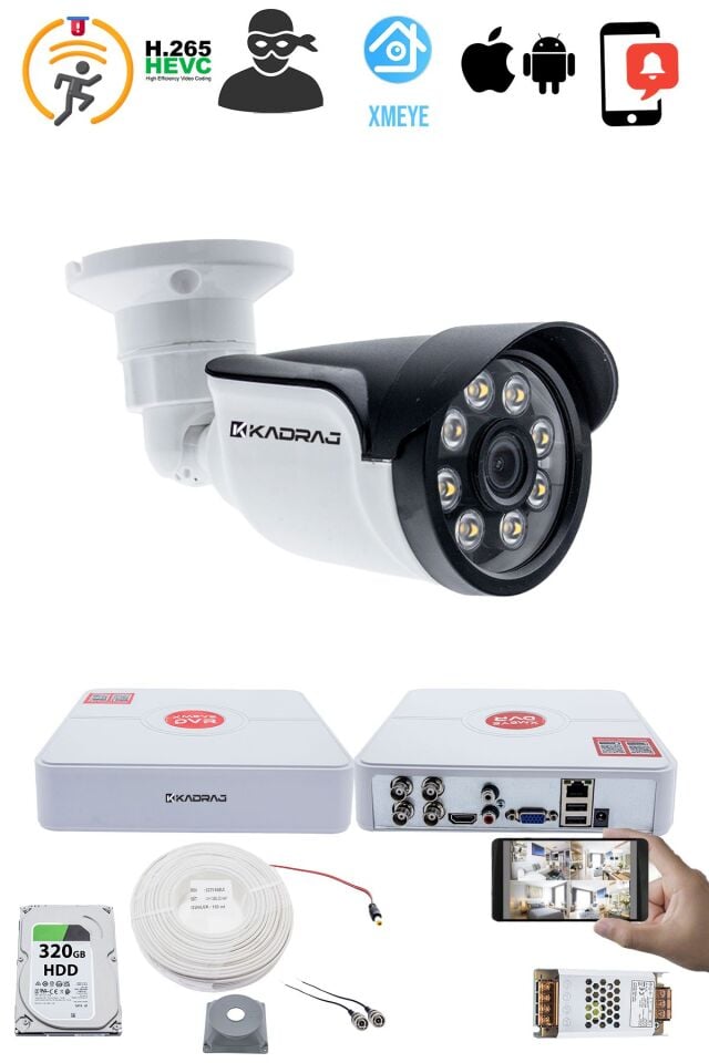 1 Kameralı Set - 5MP Sony SecuLensli 1080p AHD, 8 Warm LED, Colorvu Gece Renkli Görüş, Full HD