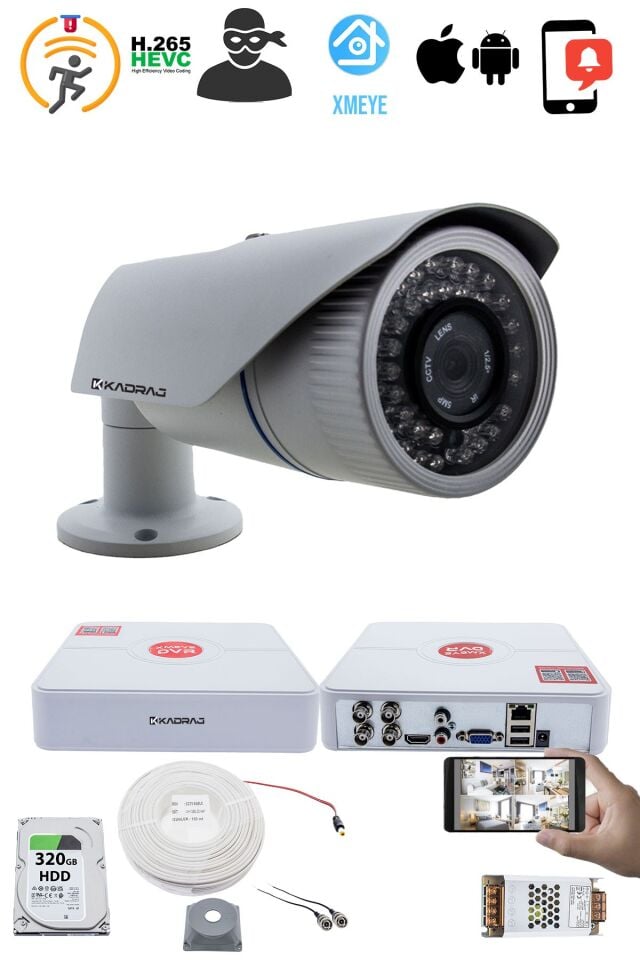 1 Kameralı Set - 5MP Sony SecuLensli 1080p AHD, 42 IR Led, Metal Kasa Güvenlik Kamerası,Gece Görüşlü