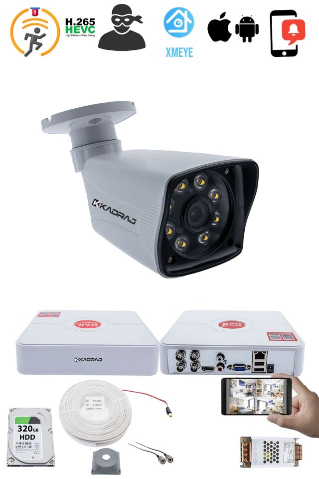 1 Kameralı Set - 5MP Sony SecuLensli 1080p,8 Ultra Warm, Gece Renkli, LED Güvenlik Kamerası