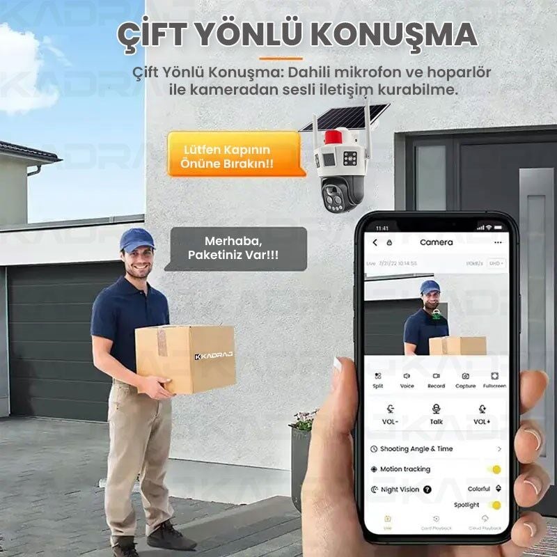 4G SOLAR PANELLİ, 10X ZOOM, 12000MAH. BATARYA, 2 YÖNLÜ KONUŞMA,YAPAY ZEKA İNSAN TAKİBİ,SESLİ ALARM