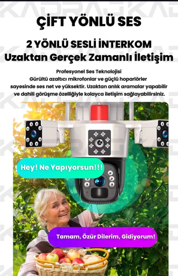 Solar Güvenlik Kamerası | Güneş Panelli |  Çift Lensli | 4G SIM Kart | 10.000mAh | 6MP