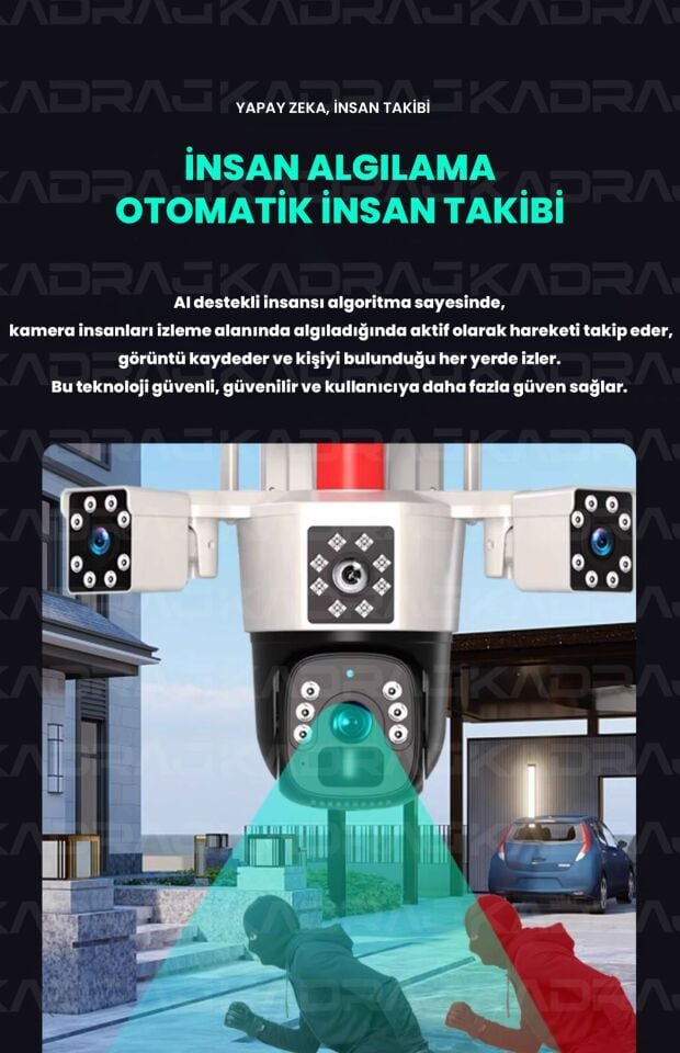 Solar Güvenlik Kamerası | Güneş Panelli |  Çift Lensli | 4G SIM Kart | 10.000mAh | 6MP