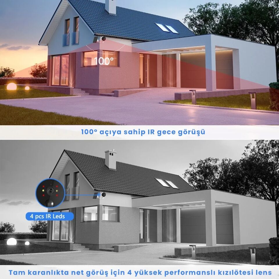 Kablosuz 1080P Şarj Edilebilir Bataryalı Wifi Kamera - Solar Panel Desteği (Solar Panel Dahil Değil)