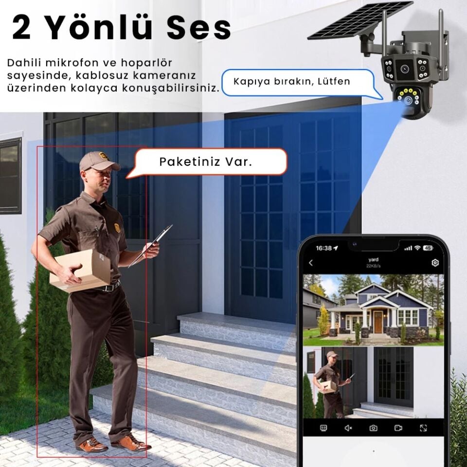Çift Lens, 10X Zoom, 4G Kamera, Kablosuz 4G Güneş Enerjili Kamera