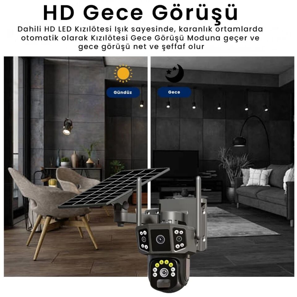 Çift Lens, 10X Zoom, 4G Kamera, Kablosuz 4G Güneş Enerjili Kamera