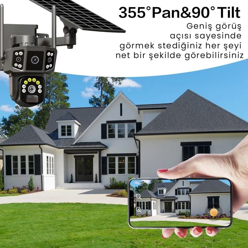 Çift Lens, 10X Zoom, 4G Kamera, Kablosuz 4G Güneş Enerjili Kamera