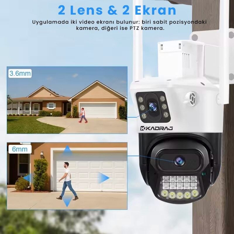 4G, 6MP CCTV 4G PTZ Güvenlik Kamerası - IP66 Su Geçirmez, Renkli IR Gece Görüş, Otomatik İzleme,