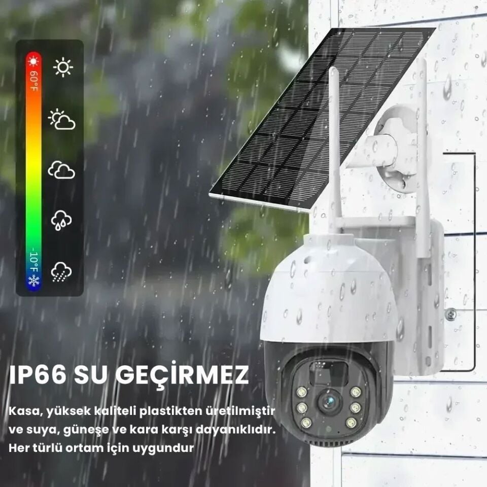 5MP 4G SIM Kartlı Güneş Şarjlı Kablosuz Güvenlik Dome IP Kamera - PIR, Renkli Gece Görüşlü