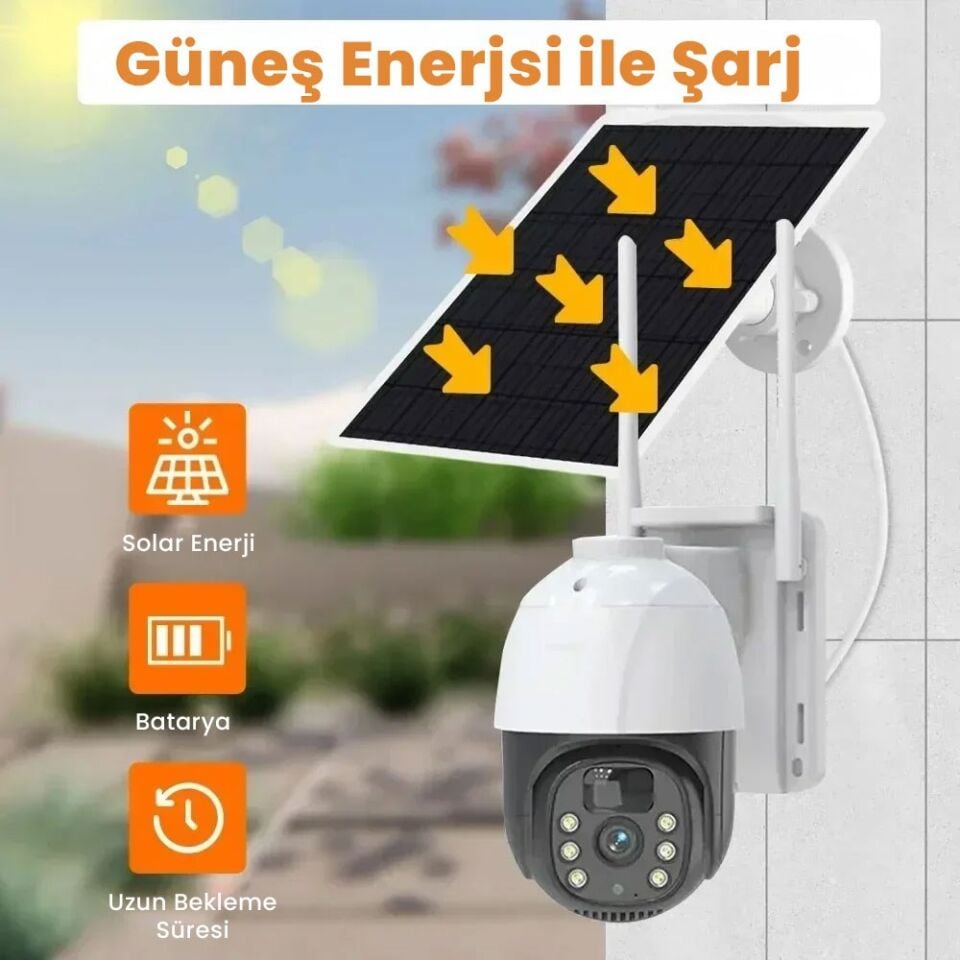 5MP 4G SIM Kartlı Güneş Şarjlı Kablosuz Güvenlik Dome IP Kamera - PIR, Renkli Gece Görüşlü